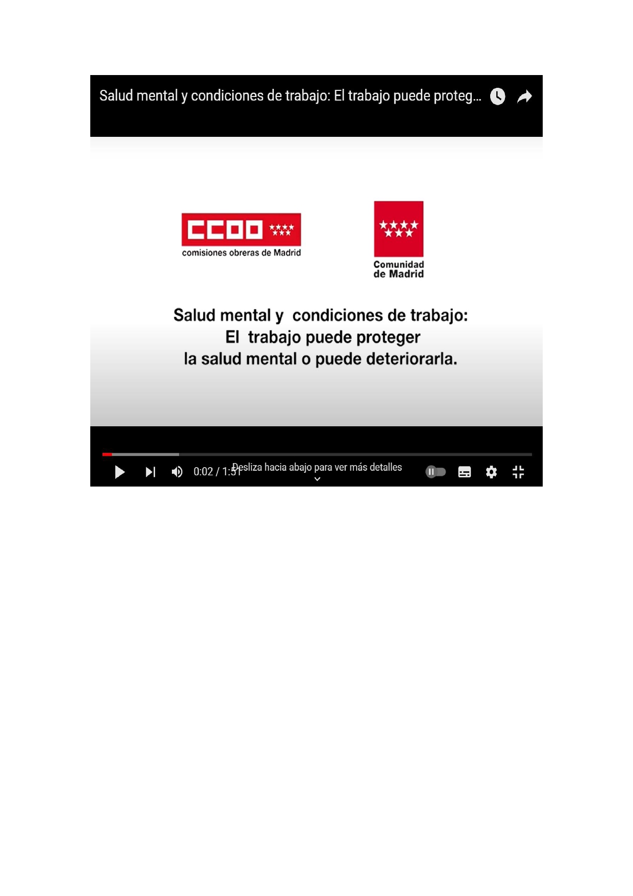 VIDEO RIESGOS PSICOSOCIALES SALUD MENTAL Y CONDICIONES DE TRABAJO. CCOO Madrid 